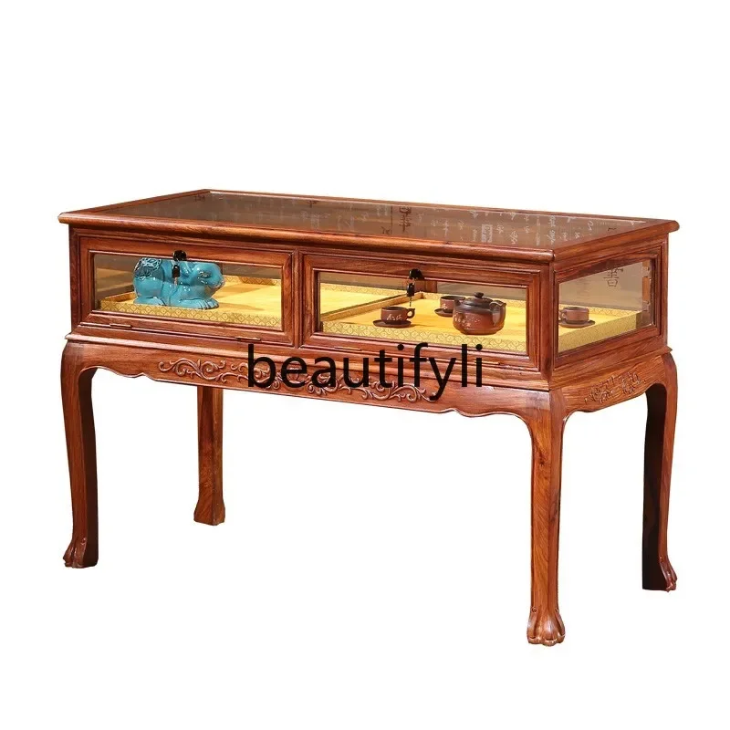 

60.Chinese mahogany viewing platform jewelry display cabinet solid wood glass display cabinet