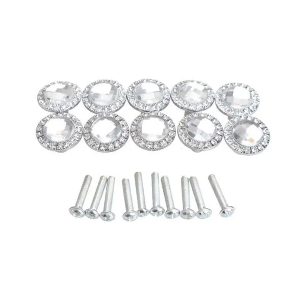 

10pcs 30mm Crystal Rhinestone Door Knob Kitchen Cupboard Cabinet Wardrobe Drawer Pull Handle (Silver)