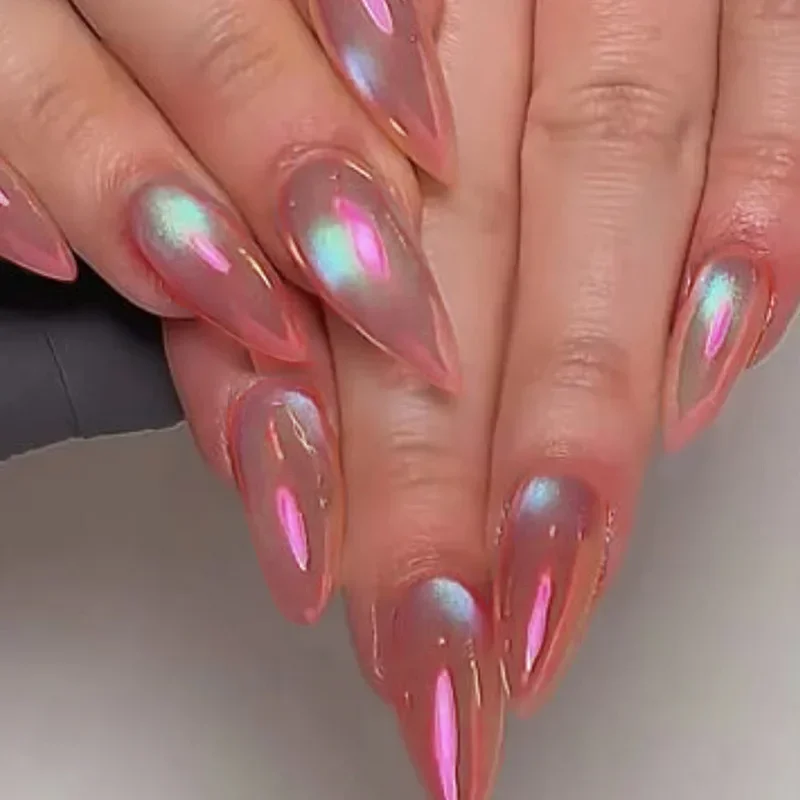 24 pçs amêndoa unhas falsas ballet francês prego halo tingido wearable amêndoa unhas falsas cobertura completa imprensa em unhas dicas da arte do prego diy