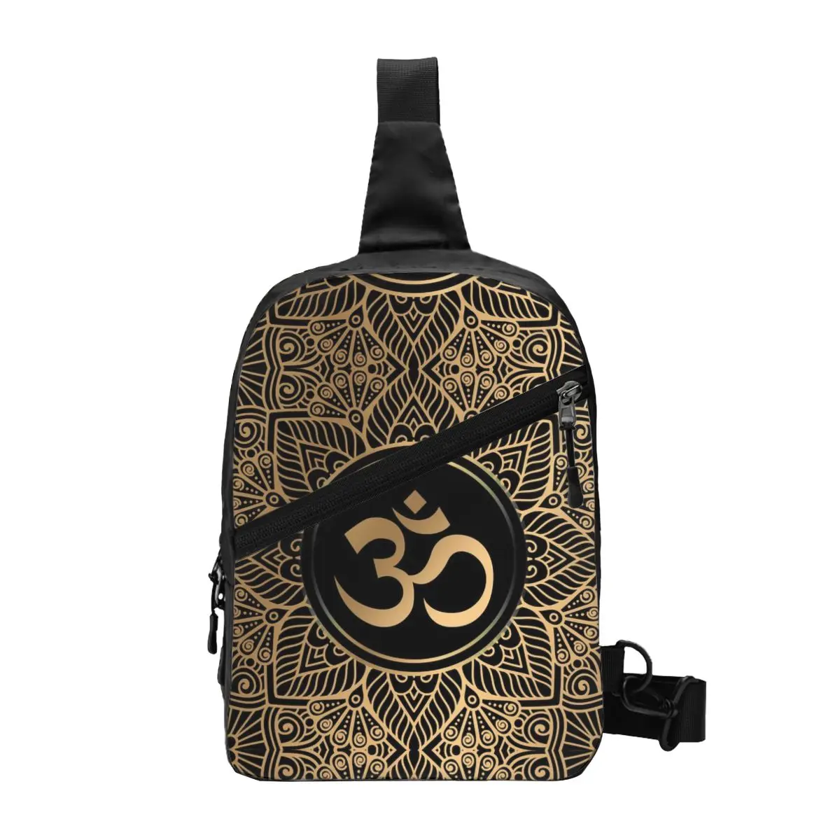 

Cool Golden Mandala Buddhism Aum Sling Bags for Cycling Camping Men Om Yoga Meditation Crossbody Chest Backpack Shoulder Daypack