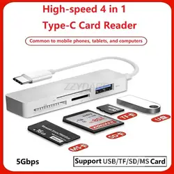 4 in 1 USB Type C MS Card Reader USB C MS Pro Duo Memory Card Reader OTG Adapter for MS/MS Pro/MS Duo/SD/TF/U Disk/Mouse/Laptops