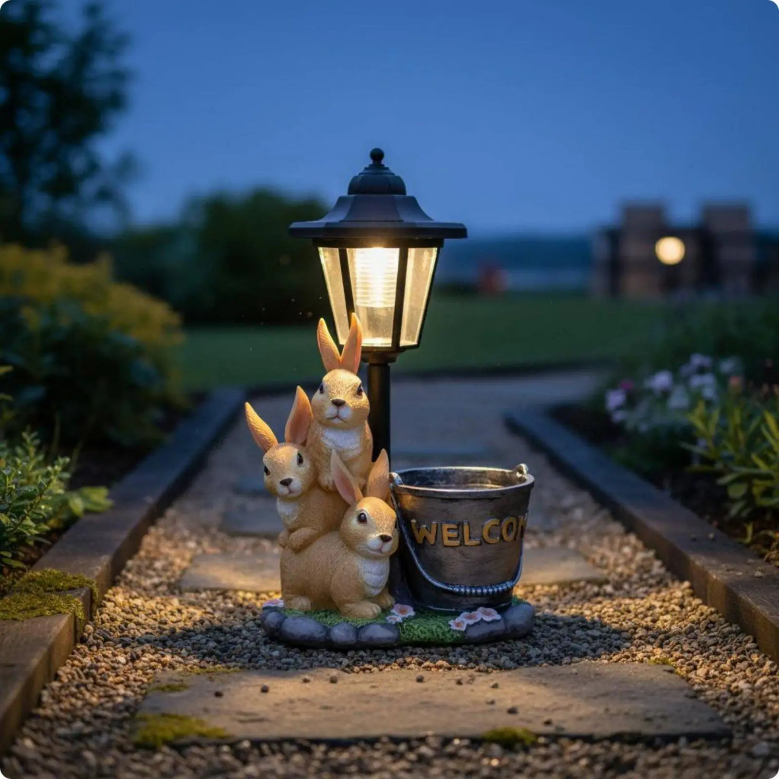Solar Rabbit Statue Decorative Rabbit Solar Light Gift Idea for Yard, Patio