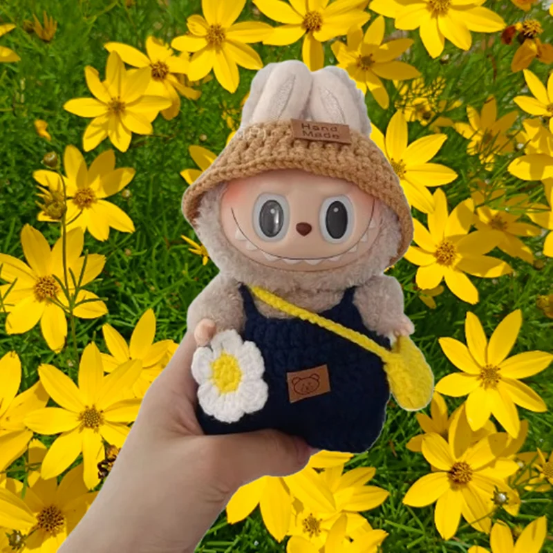 

Милый комплект одежды для 15-17 см, аксессуары для одежды Labubu, вязаная шляпа, сумка, наряд для замены, только одежда, без куклы