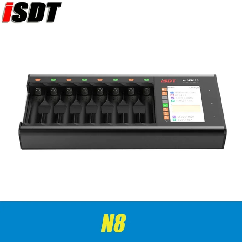 ISDT N8 LCD Display Universal Battery Charger 8-Slot Speedy Smart Battery Fast Charger for Rechargeable Batteries AA AAA Li-lon