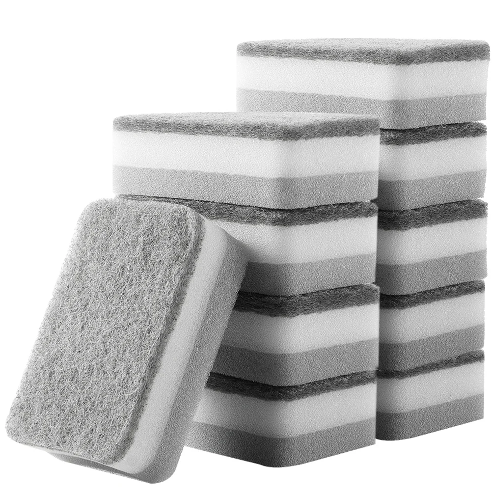 10 Pcs Sponge Scouring Pad Dish Scrubber Sponges at Home Kitchen Pads for Washing Dishes Grey