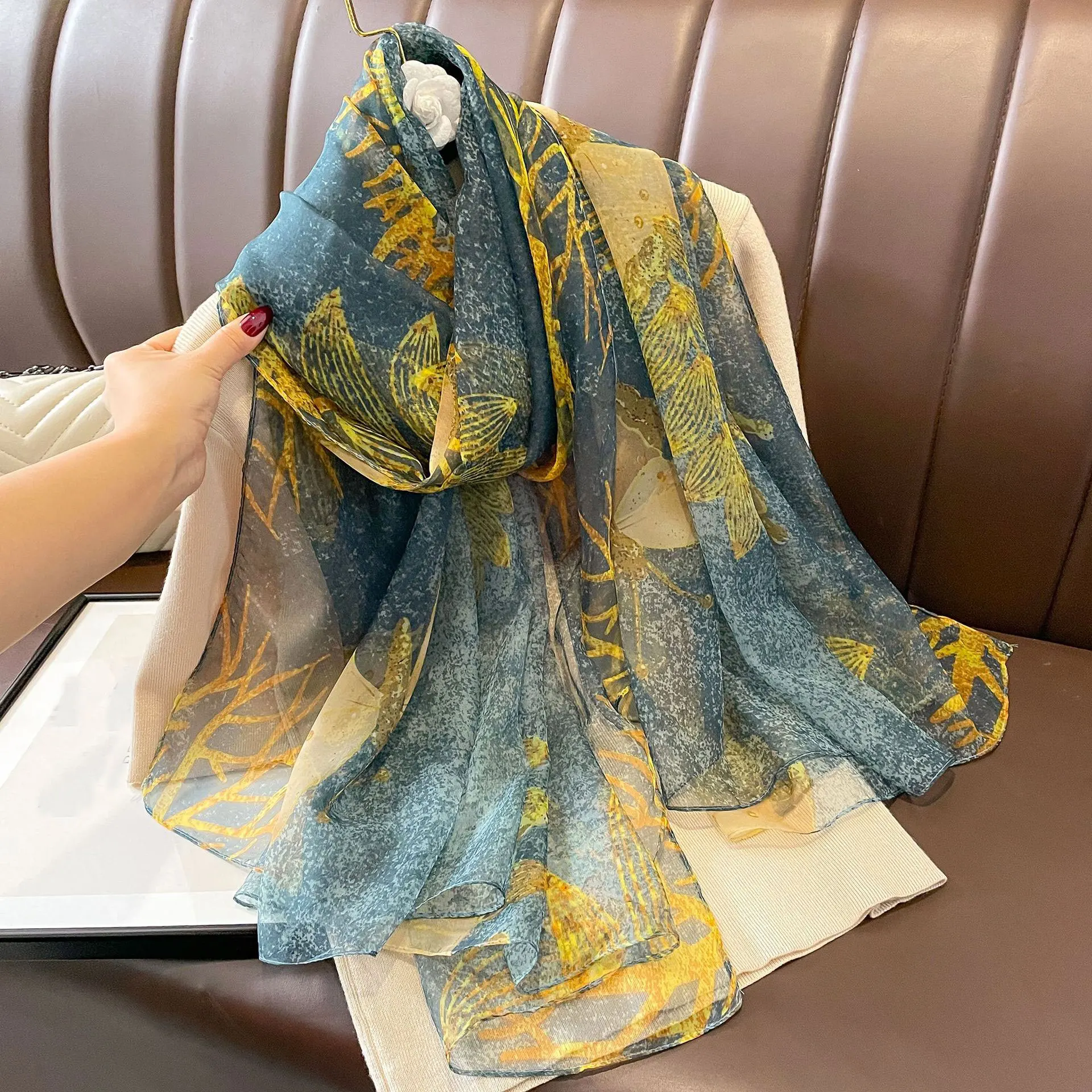 

Silk Beach Stoles Women Hijab Scarf Luxury Sunscreen Shawl Wraps Ladies Scarves Foulard Summer Beach Stoles Bandana Echarpe 2023