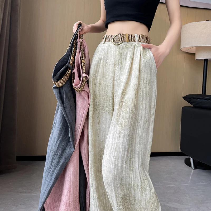 

Cotton and linen loose wide leg pants, 2024 summer light and thin high waisted casual pants, floor mop pants, long pants