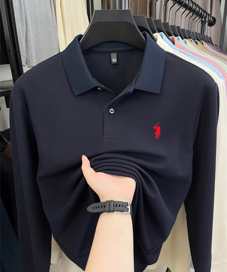 100% pure cotton high-end brand men's long sleeve polo shirt autumn winter fashionable luxury embroidery golf top casual T-shirt