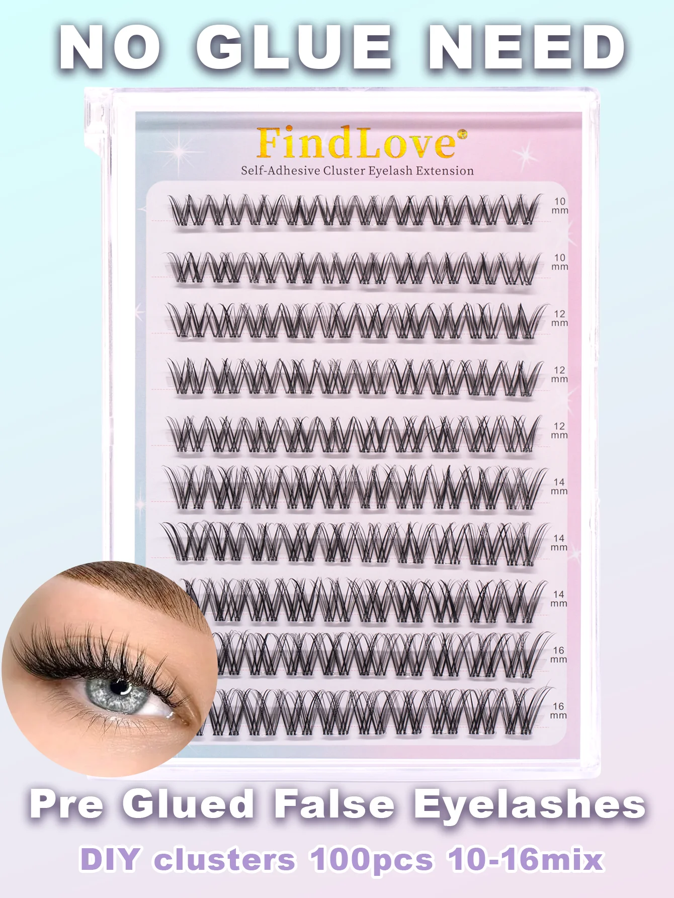 100 Uds pestañas prepegadas grupos de pestañas naturales 10-16mm DIY juego de extensiones de pestañas con pinzas pestañas autoadhesivas esponjosas y tenues