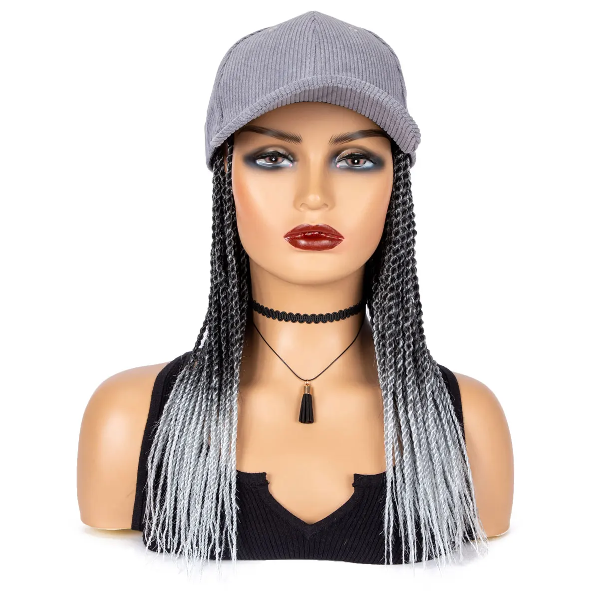 Cuz Of Hair-Extensions de Cheveux avec Casquette de Baseball pour Femme Noire, Tresses Sénégalaises, Noir, Argent, Gris, 14 Pouces