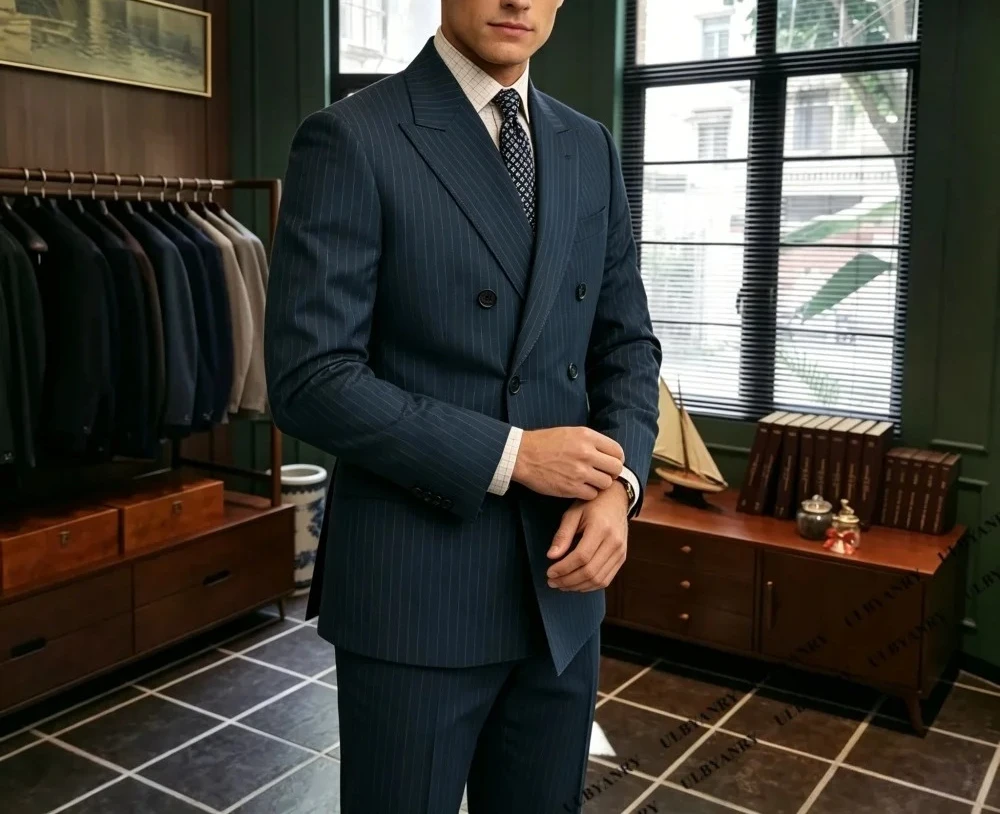 Classic Suit Set for Men Trend Double Breasted Formal 2-Pieces Suit (Jacket Pants) XS-5XL Customized Blazer Trousers
