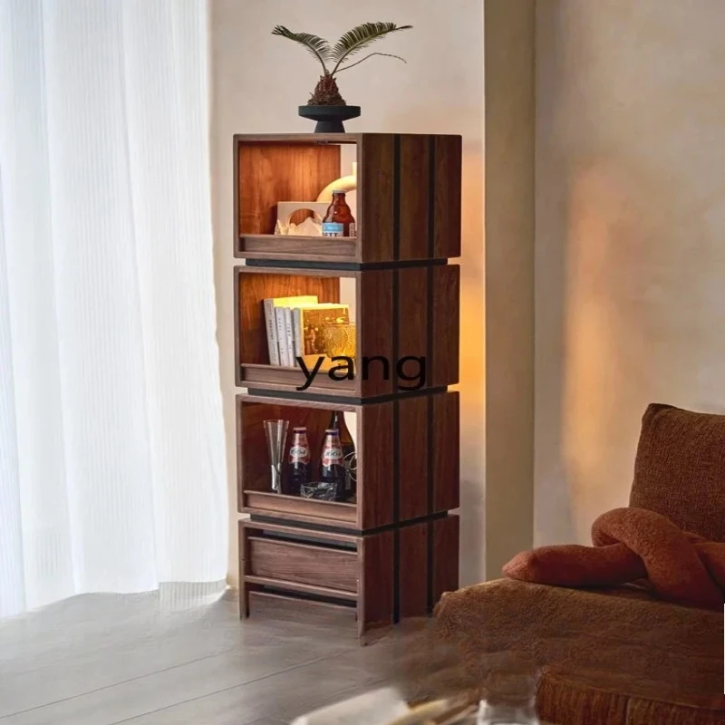 LH,  solid wood four-layer rotating bookshelf small apartment sofa side cabinet