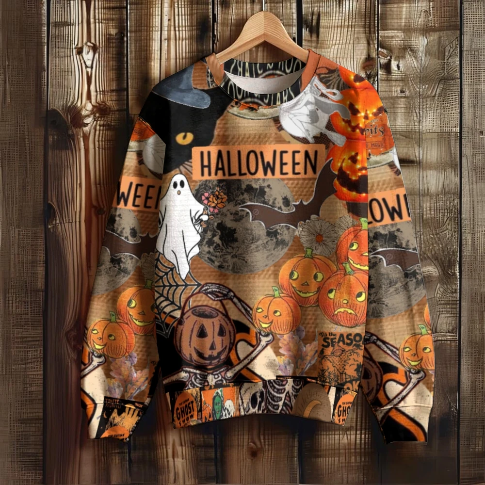 Plus Size Pullover Shirt Halloween Elements Full PrintY2K Style Top For Women and Men Aesthetic Art Style 2000s Clothes Hoodie