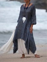 Simple O Neck Long Sleeved Tops Women Solid Color Loose Fitting Shirt Summer Vacation Casual Top Clothing
