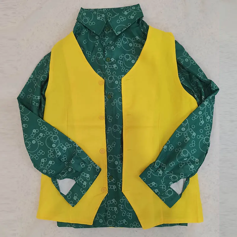 Men 4Pcs Colorful Stage Performance Suit Set Red Blazer Yellow Vest Printed Green Shirt Red Pants Halloween Carnival Party Fancy view 3