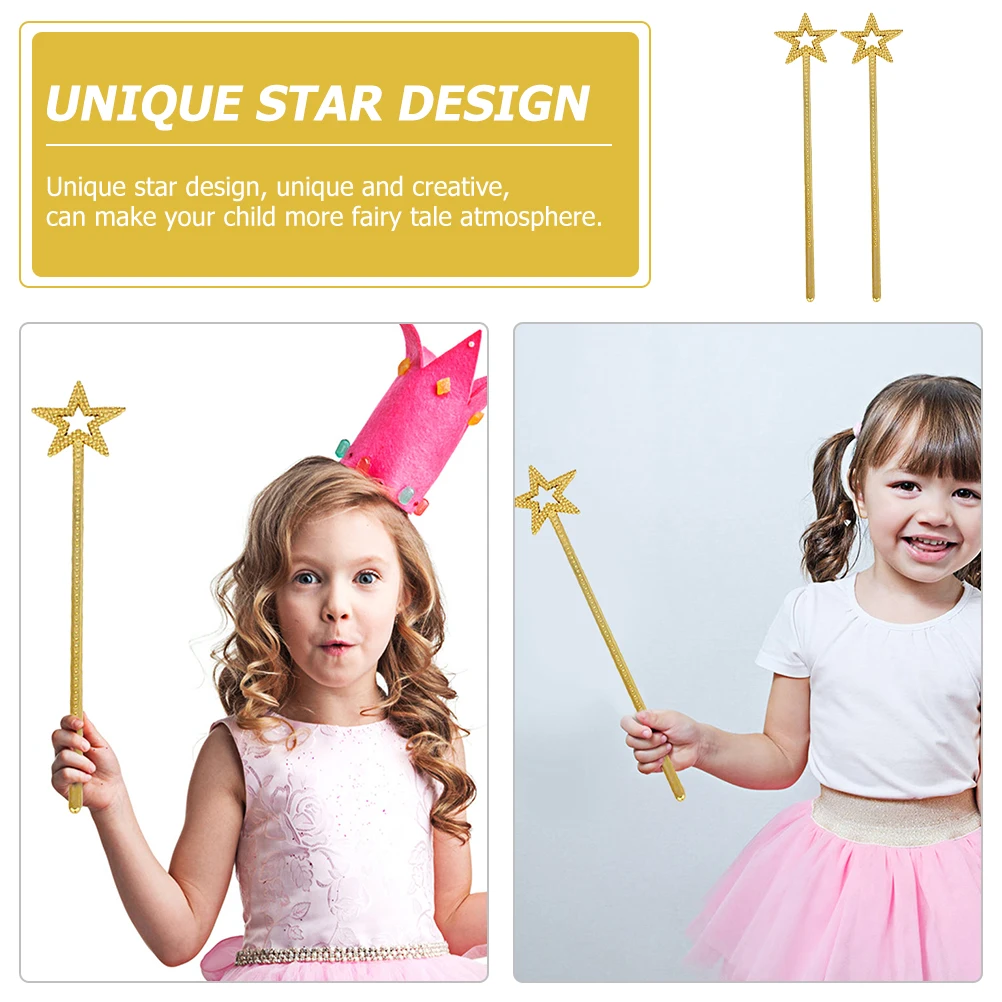 

2 Pcs Star Wand Golden Cosplay Kids Stage Performance Prop Resin Fairy Halloween Party