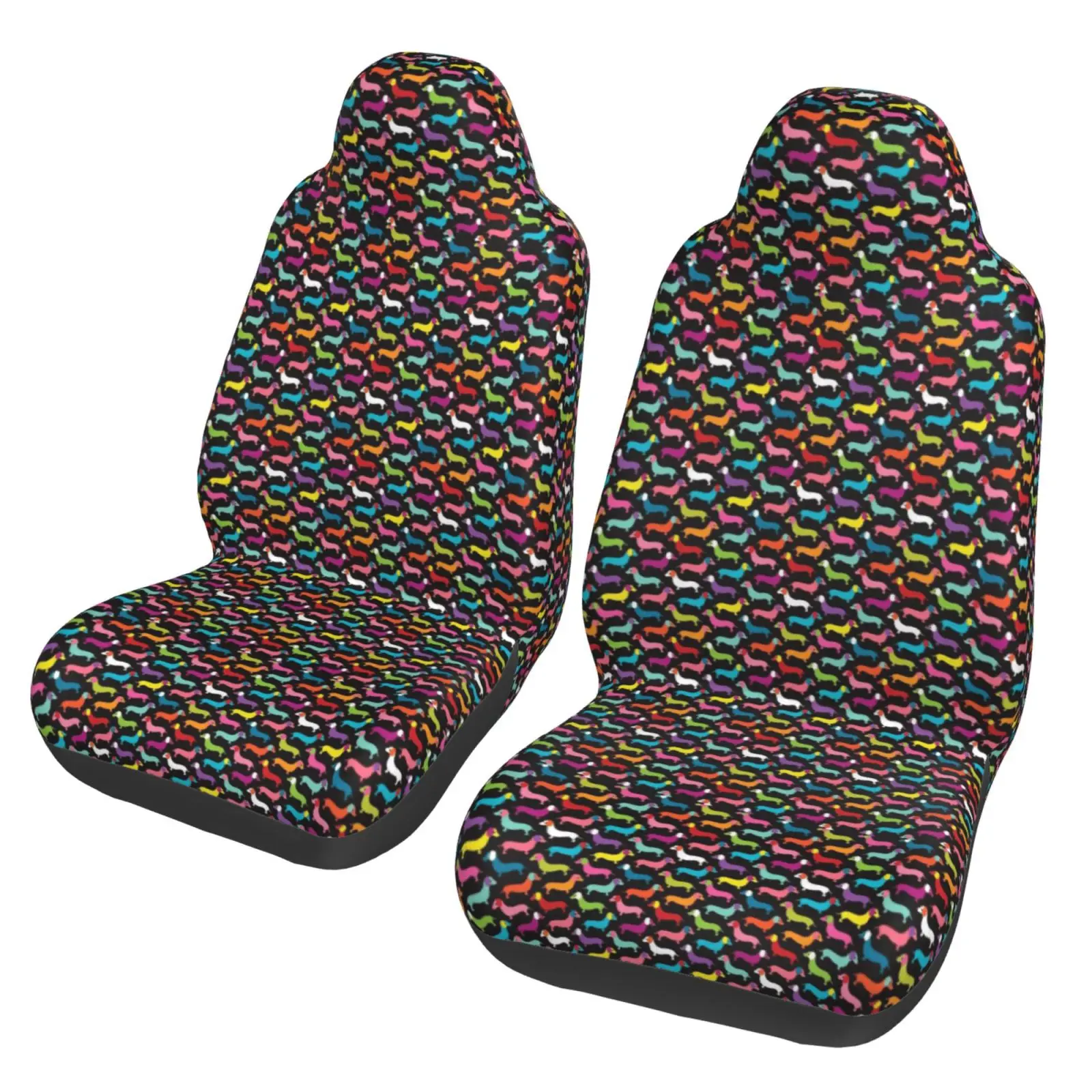 Colorful Sausage Dog Print Car Seat Covers Set 2 Pcs Elastic Auto Interior Car Accessories Protectors Non-Slip Auto Cove