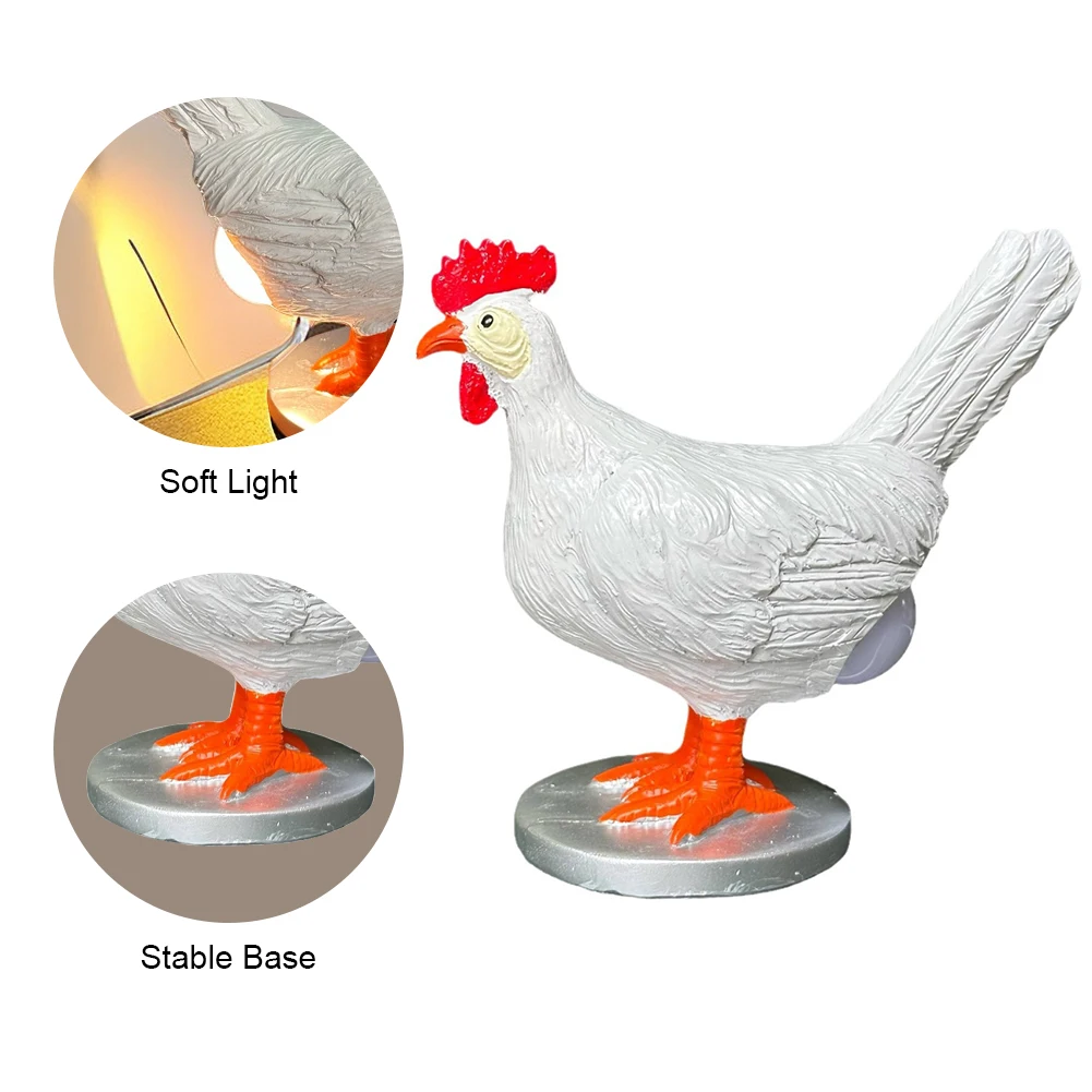 LED Creative Hen Light with Egg in Butt Hen Laying Egg Statue USB Charging Bedside Night Light Realistic for Home Decor