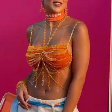 

Orange Ladies Body Chain Handmade Harness Bra Fashion Jewelry Crop Top for Summer Beach Party Club Music Festival Outfit