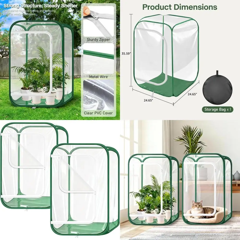 

Портативная мини-теплица с сумкой для хранения и дверцей на молнии, 24.65 x 24.65 x 35.59, идеально подходит для защиты растений в помещении или на улице.