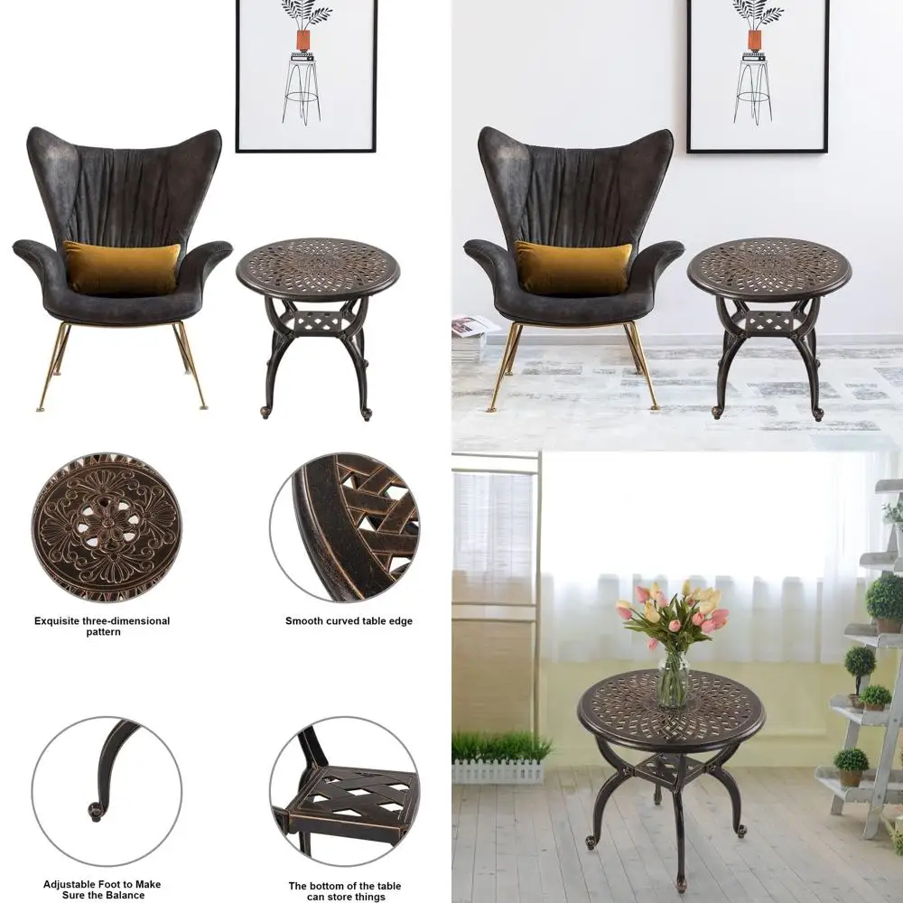 

Уличный приставной столик из литого алюминия медного тона — устойчивый к ржавчине торцевой столик для патио для сада и газона