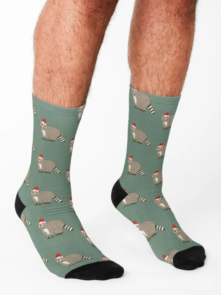 Santa Raccoon Christmas Racoon Animal Holiday Socks Stockings compression Antiskid soccer Lots luxe Men's Socks Women's