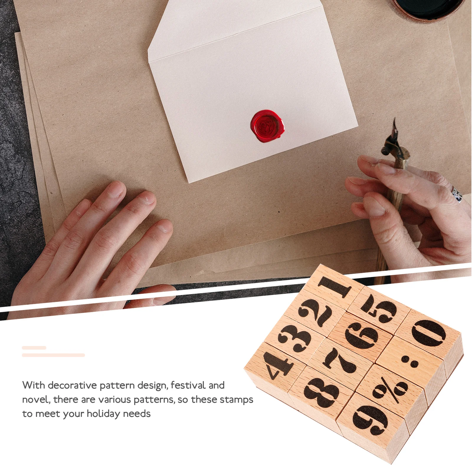 

1 Set Wooden Multi-Function Scrapbook Number Wood For Diy Crafts Journal Decoration Retro Wood Stamper