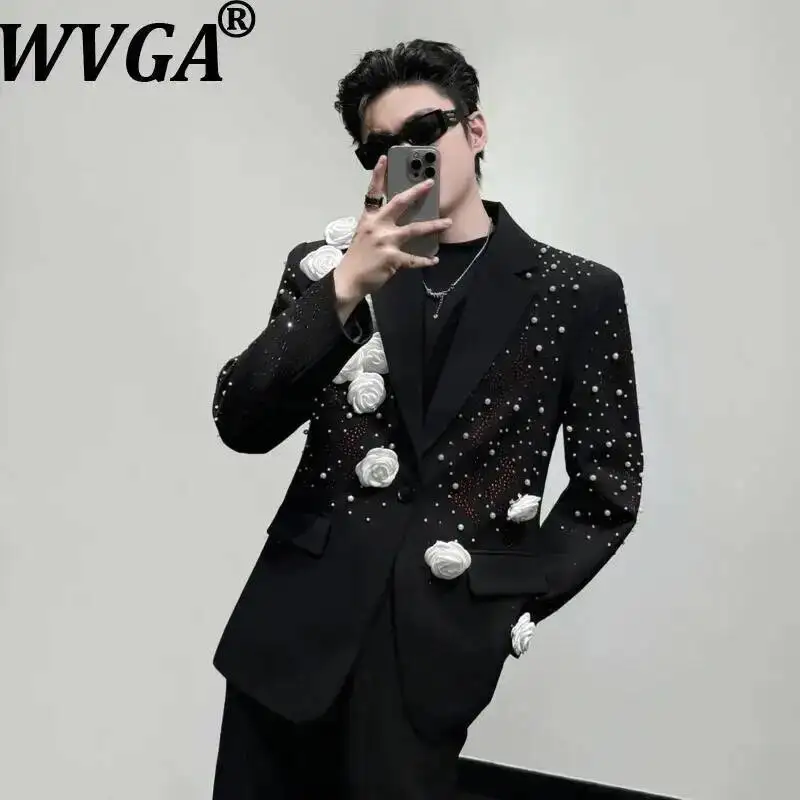 WVGA Spring Autumn New Men Korean Style Heavy Three-dimensional Rose-decorated Stylish Blazer Niche Beaded Diamond Jacket W25587