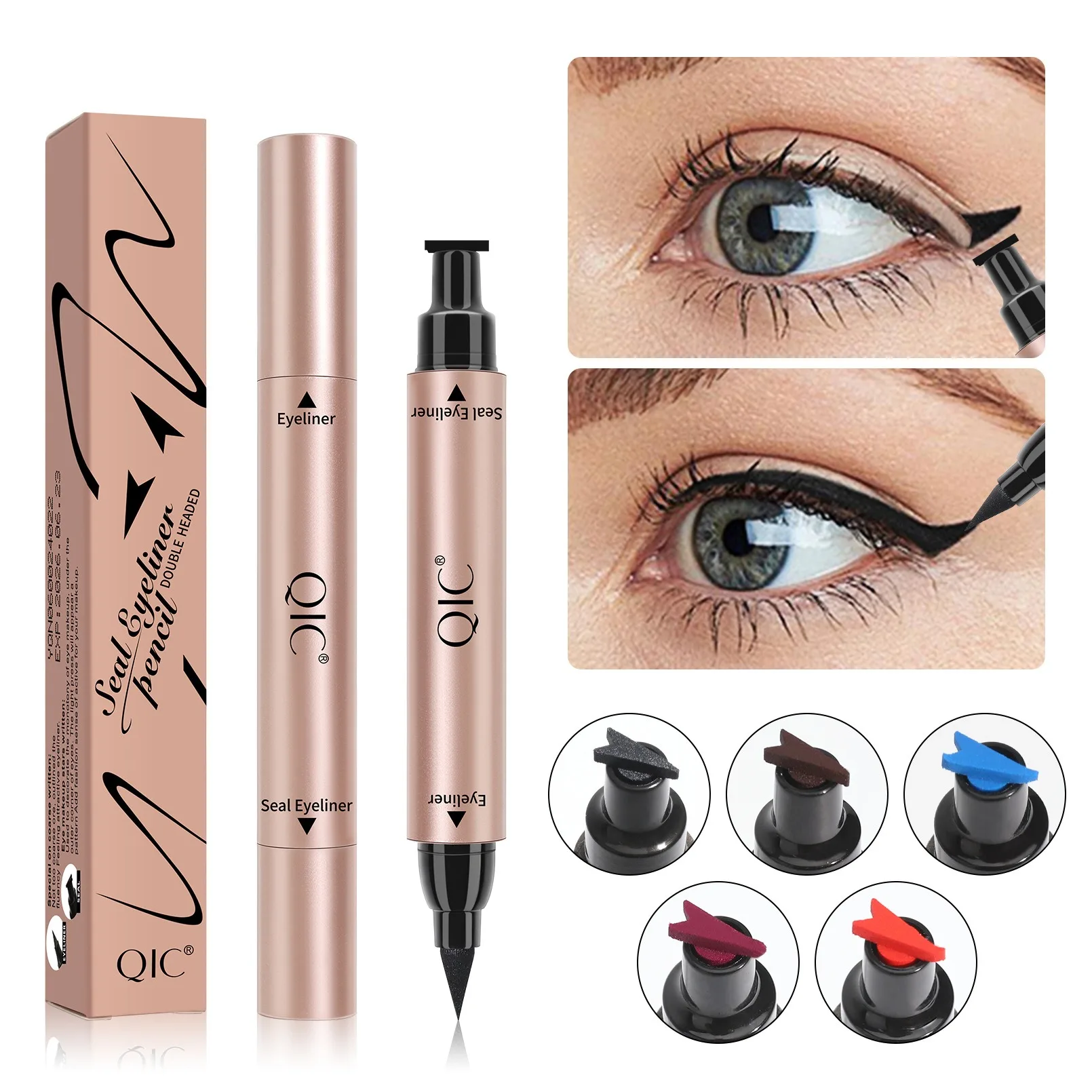 Lápiz Delineador de ojos líquido para mujer, sello 2 en 1, resistente al agua, secado rápido, doble punta, sello negro, maquillaje, cosméticos