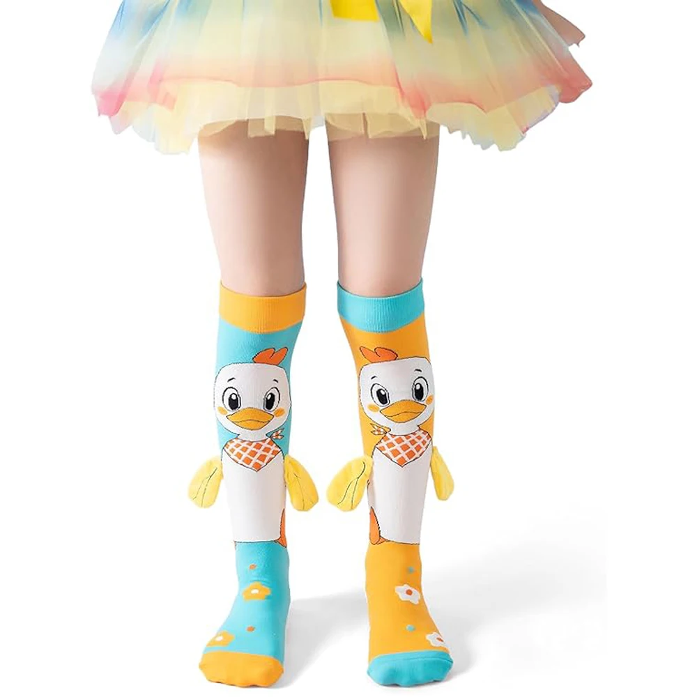 

Чулки с милыми мультяшными животными, яркие цветные носки для повседневного ношения, очаровательные 3D носки с утками и выдвижными крыльями, супер мягкие