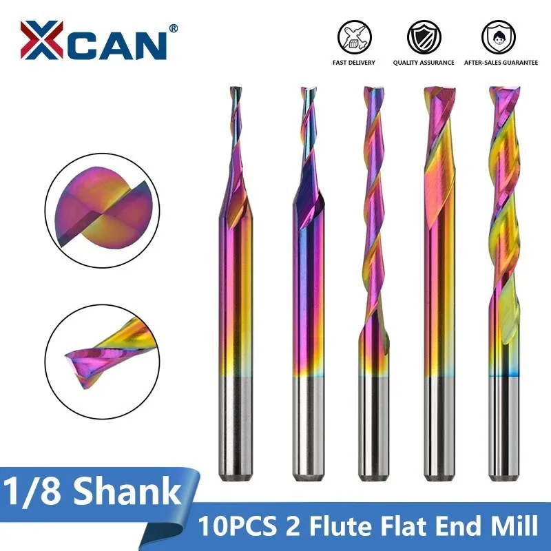 XCAN 1/8 Shank CNC Router Bit 2 Flute Engraving Bit Super Coated Carbide Flat End Mill Wood Milling Cutter 