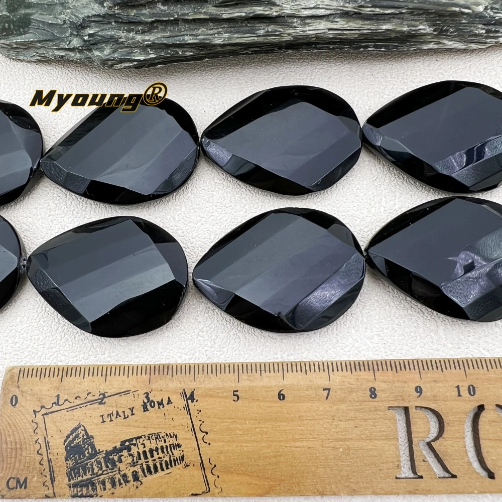 Large Waterdrop Shape Natural Stone Black Obsidian Cambered Slice Pendant Focus Beads For DIY Jewelry Making MY240118