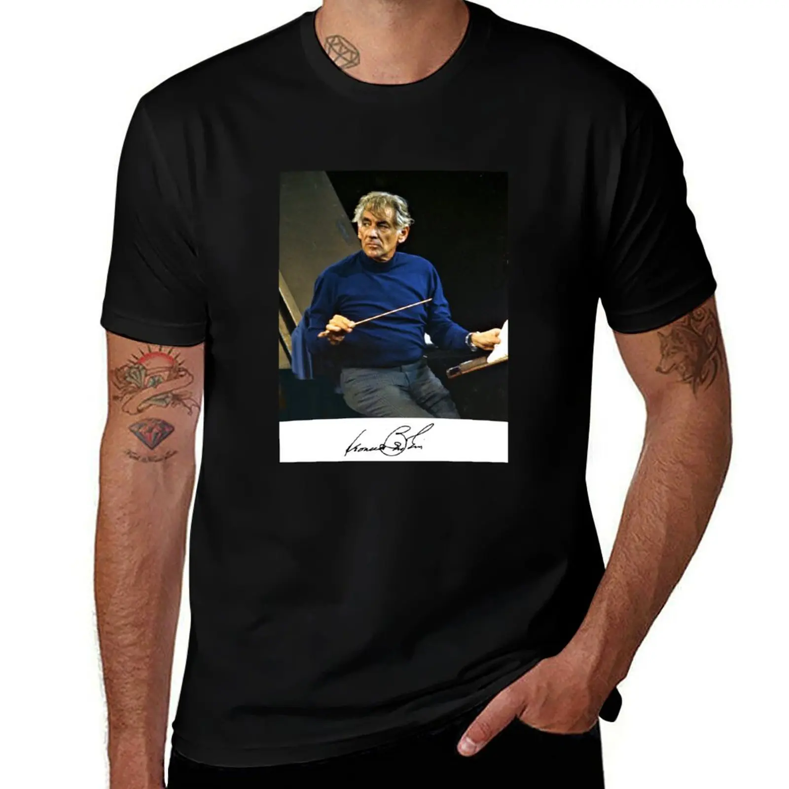 

Leonard Bernstein Signature Portrait T-Shirt quick drying summer top gifts for boyfriend mens graphic t-shirts anime