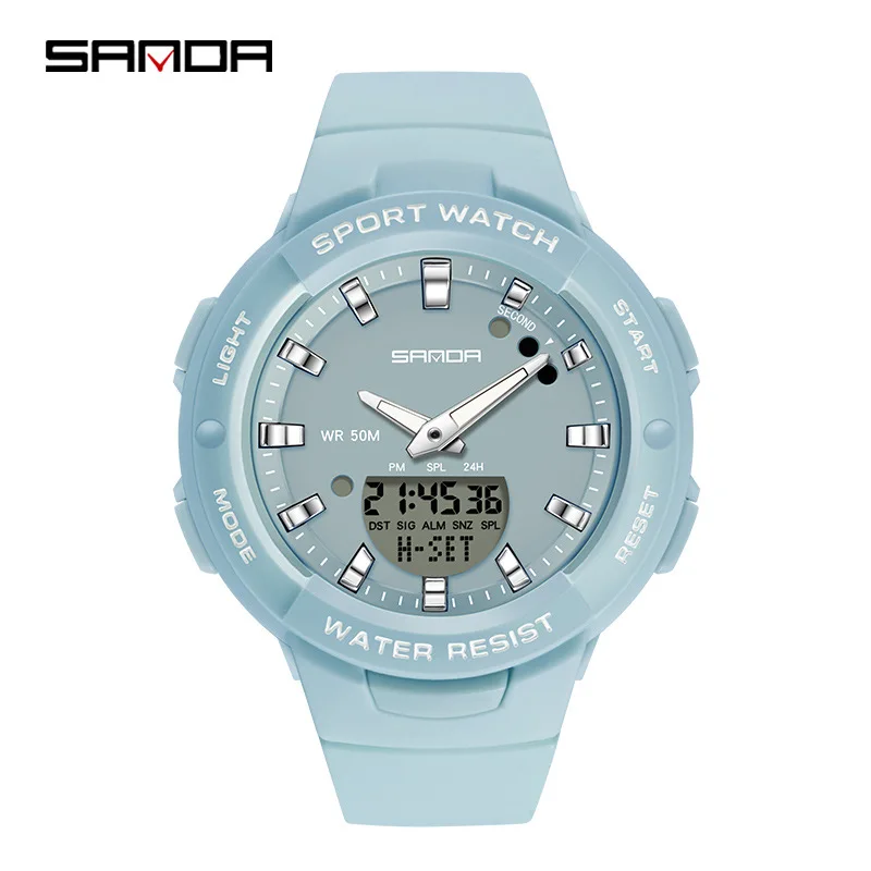 SANDA 6005 Fashion Student Electronic Watch Colors Dual Display Luminous Alarm Clock Outdoor Leisure Boys Girls Watches Children