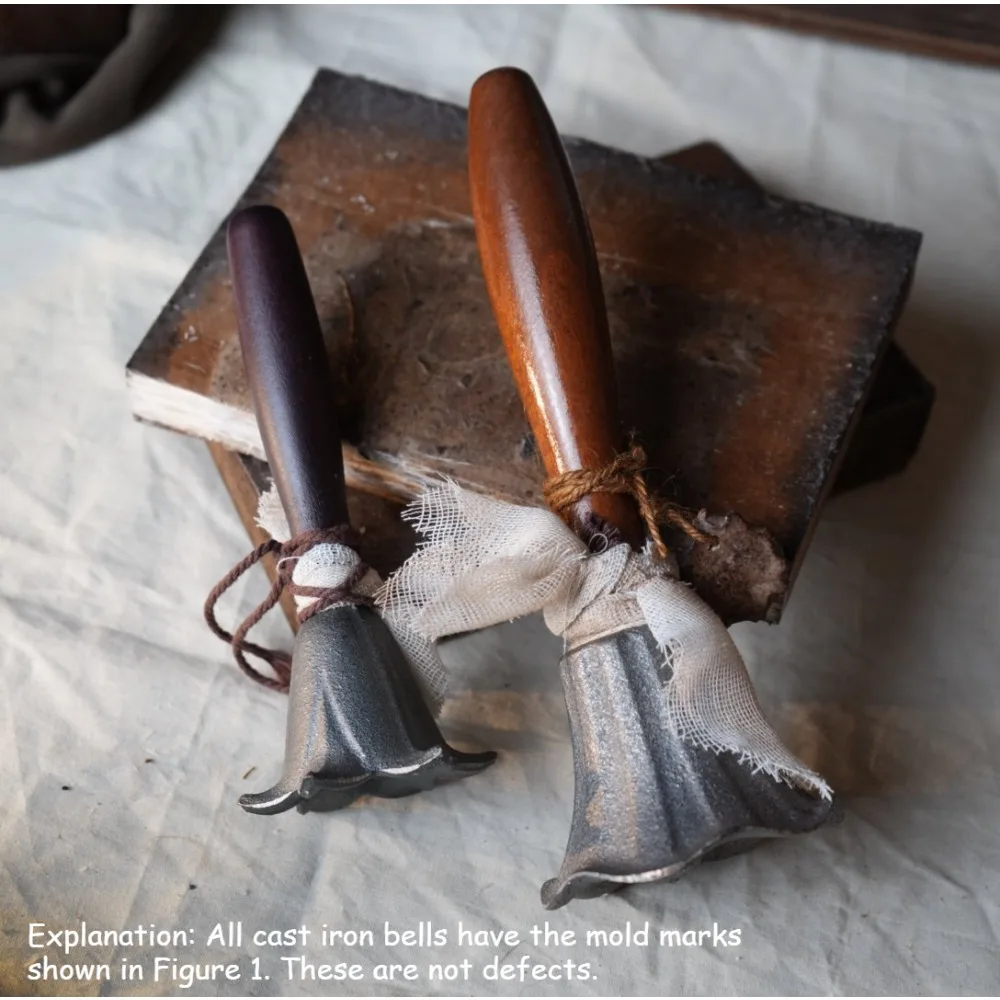 1pc Rustic Wood Handle Cast Iron Witch Altar Bell Vintage Occult Ritual Purification Hand Bell Home Decor Ornaments