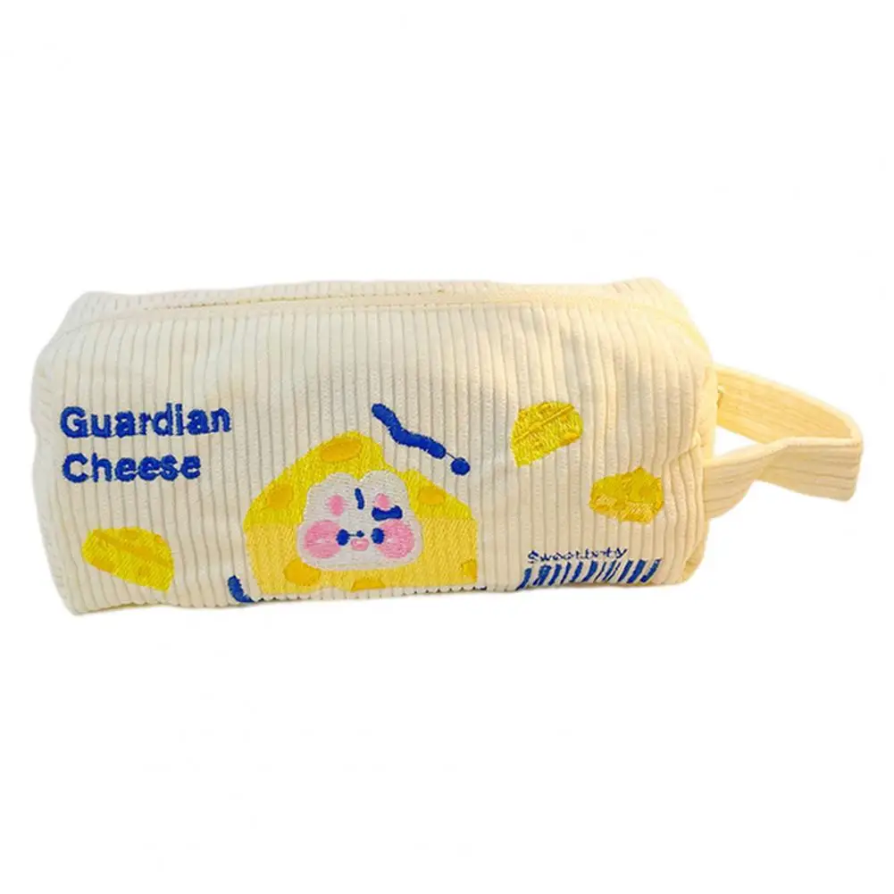 Cute Earth Embroidered Pencil Bag Handle Large Capacity Student School Pen Box Holder Office Stationery Pencil Case