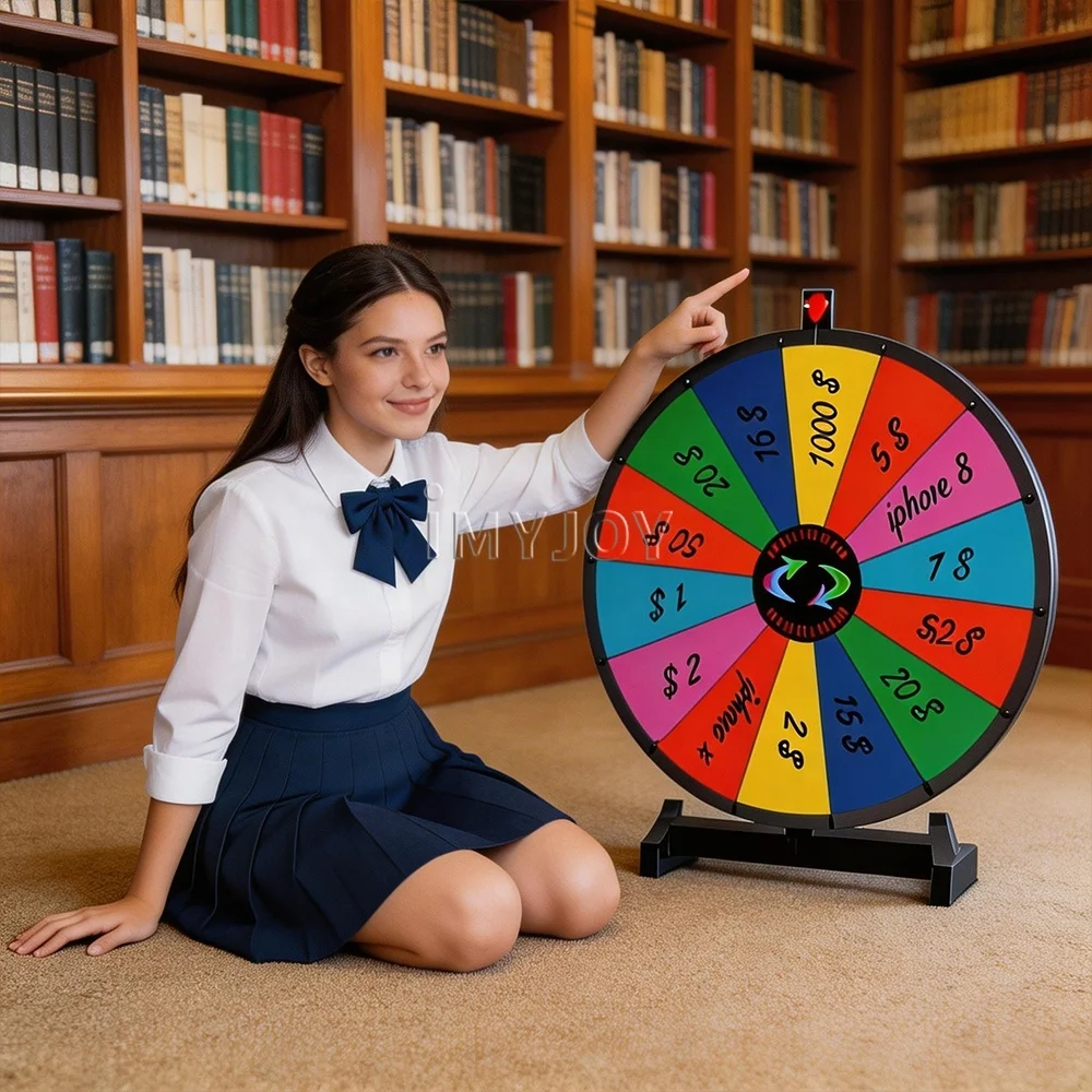Custom Carnival Booth Tabletop Lucky Random Reward Interactive Lottery Roulette Spinning Prize Game 24 Inch Rims Spinning Wheels