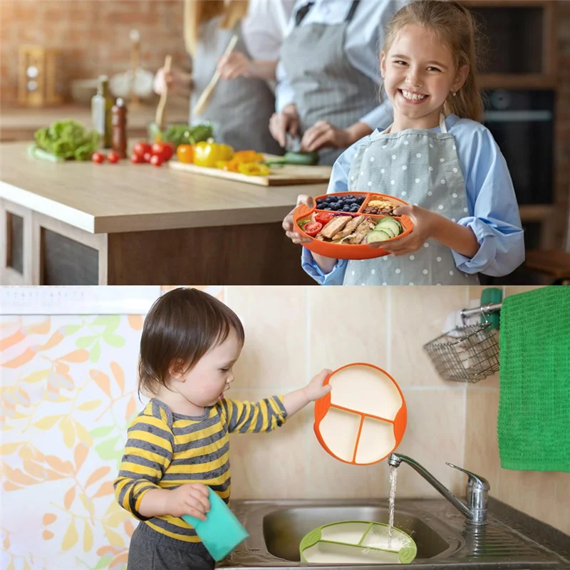 

Silicone Suction Plates For Baby & Toddler Divided Design Microwave & Dishwasher Safe 2 Spoons 2 Forks