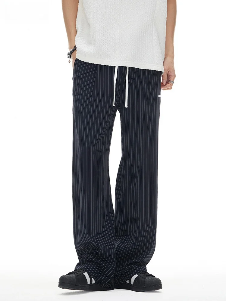 

Повседневные брюки в полоску в американском стиле ретро, мужские летние новые свободные прямые брюки с широкими штанинами длиной до пола, молодежные Vitali Sle