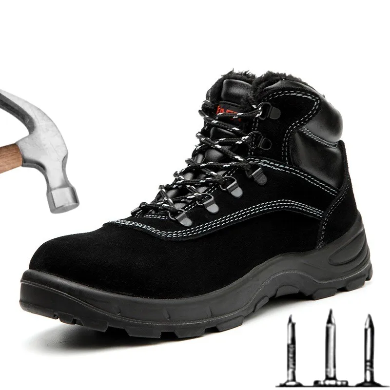 

New Winter Labor Insurance Shoes Plus Velvet Warm High-top Steel Head Anti-smashing Anti-piercing Waterproof Insulating Shoes