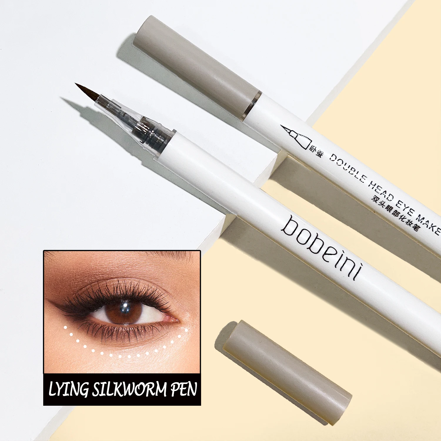 

Двуглавая водостойкая жидкая подводка для глаз, не размазывающаяся контур шелкопряда, двойного назначения, косметический инструмент для макияжа