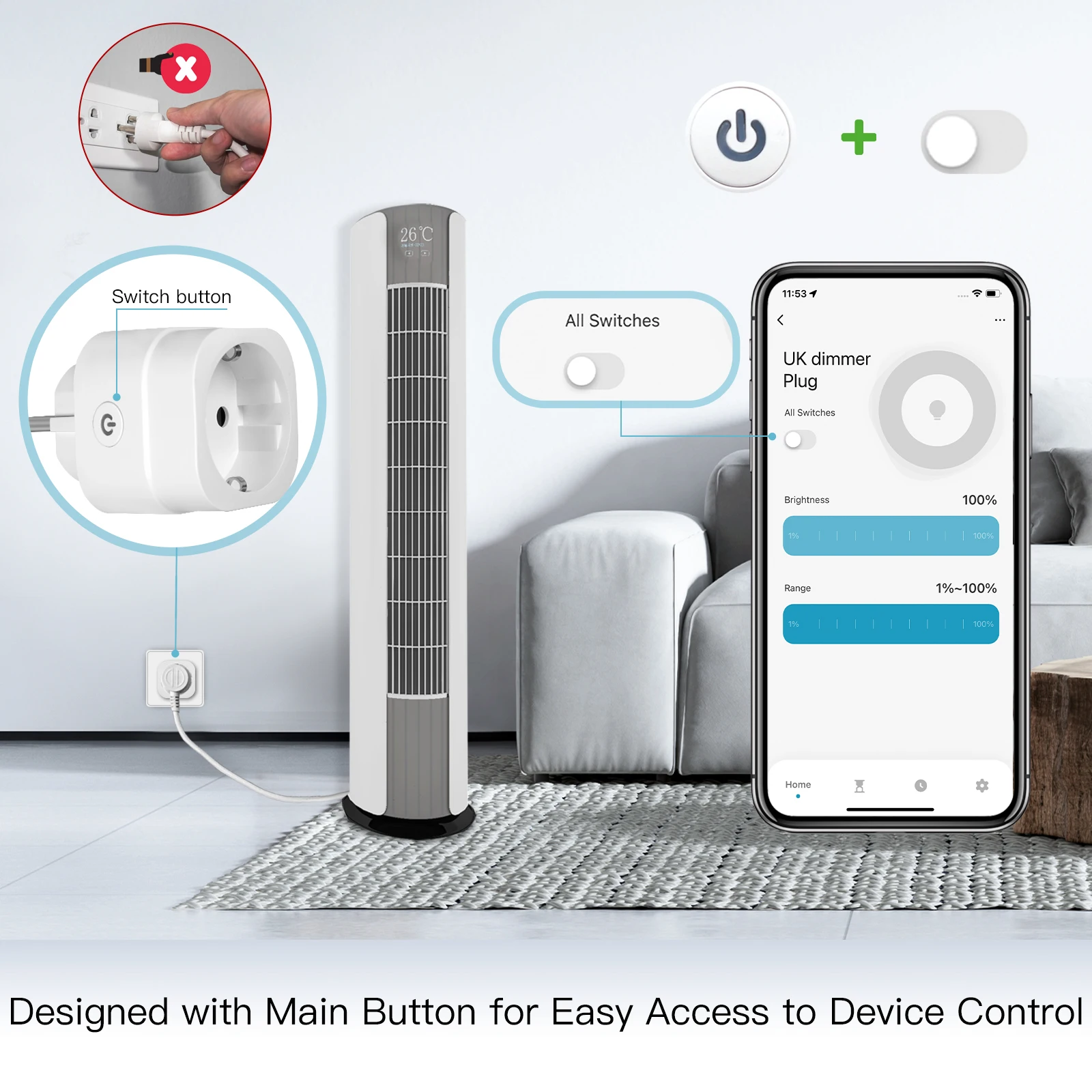 MOES WiFi Smart Power Socket Plug Brightness Adjust Timer For Tuya Smart Life App,Alexa Google Voice Control EU/UK/US