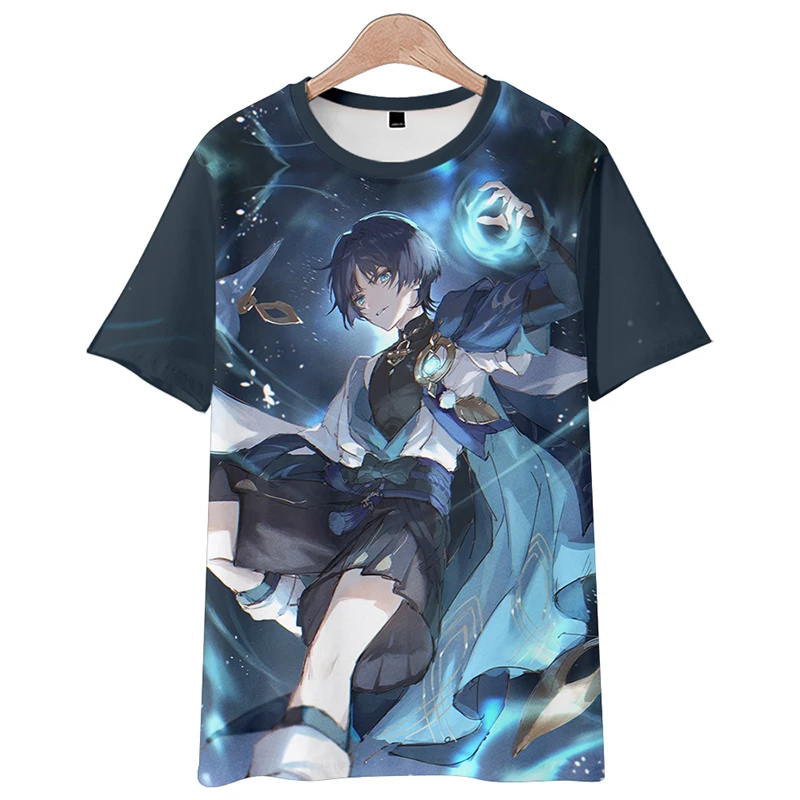 T-shirt à manches courtes et col rond Genshin Impact Skirmisher Tramp, jeu cancers, chemise décontractée japonaise, anime environnant