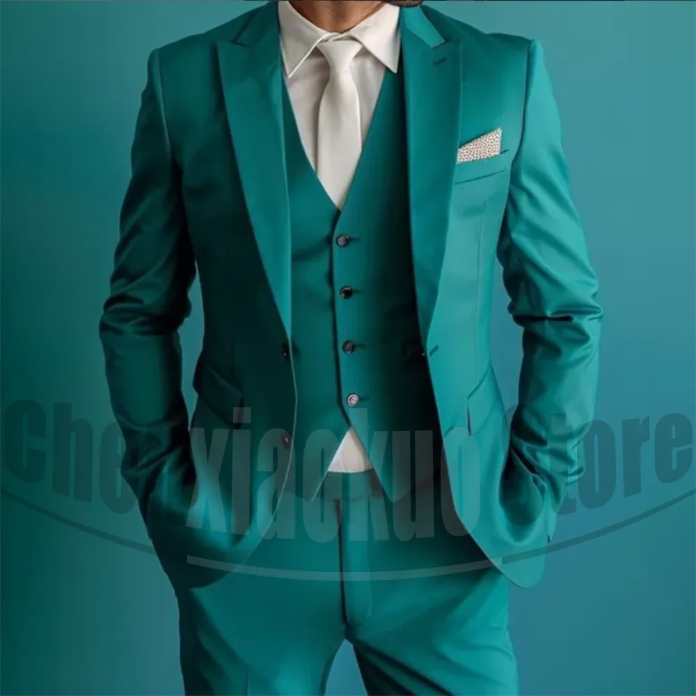 

Мужской комплект из трех предметов, модный однобортный костюм с пиковыми лацканами, официальная одежда для свадьбы, жениха, вечеринки, выпускного вечера (пиджак + жилет + брюки)