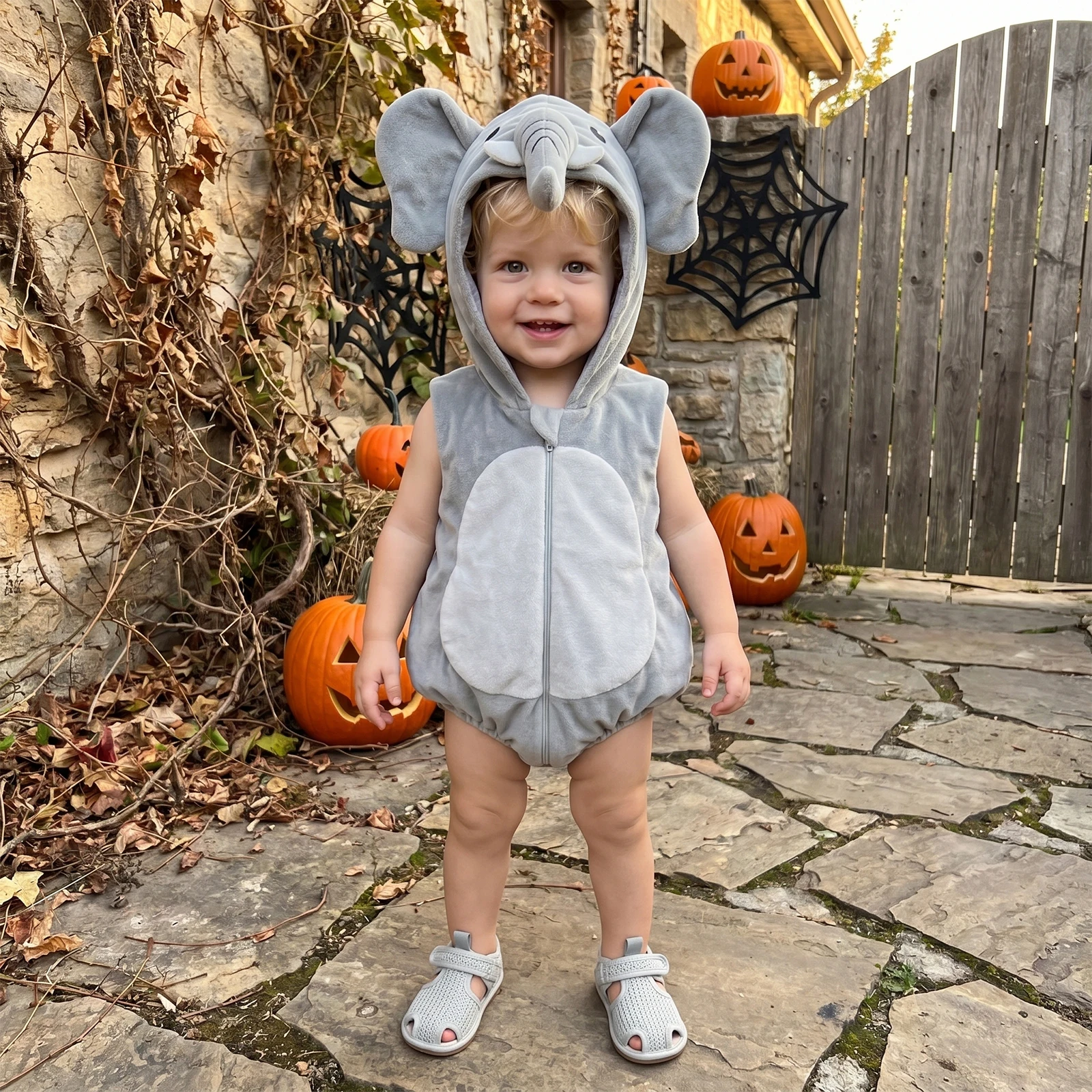 Infant Baby Winter Fall Romper Adorable Cartoon Animal Long Sleeve Hooded Zipper Jumpsuit Halloween Costume for Party Wear