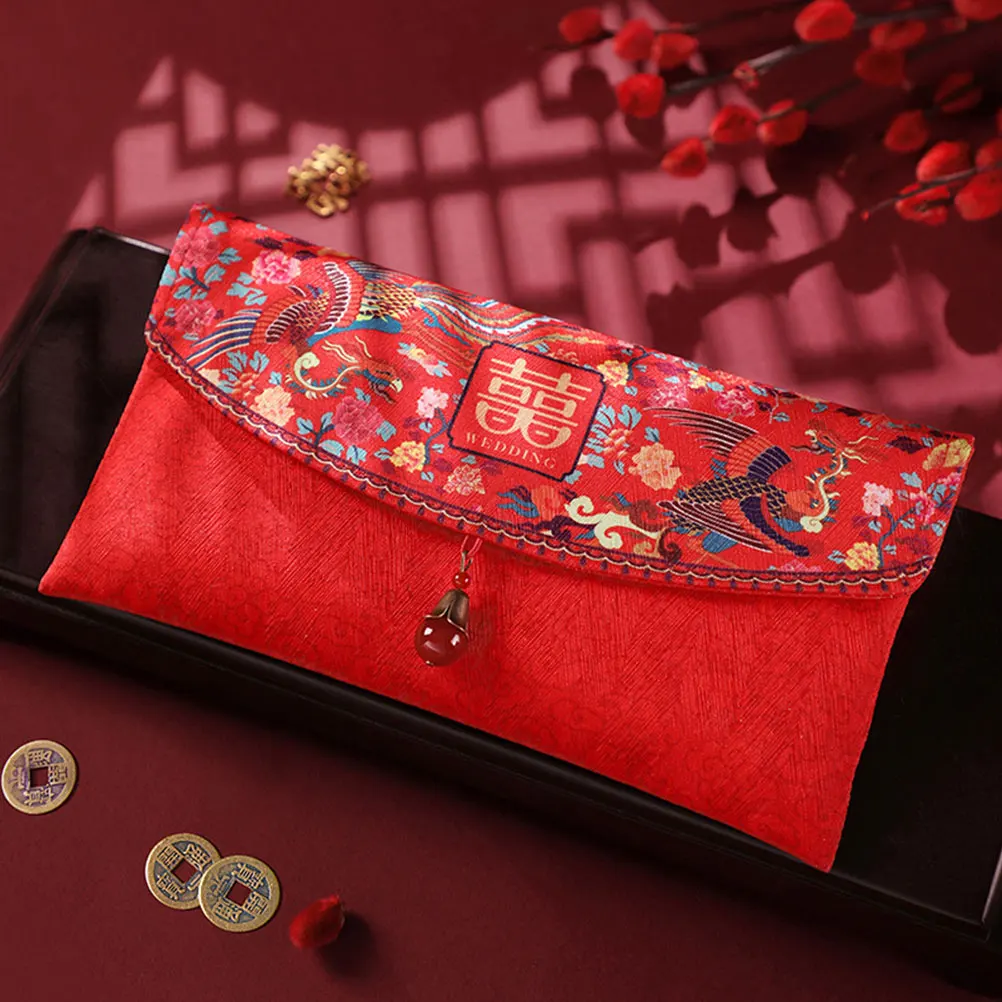 

2Pcs Red Envelopes Fabric Wedding HongBao Lucky Money Pockets Chinese Style Cash Gift Bags Reusable Cloth Packets