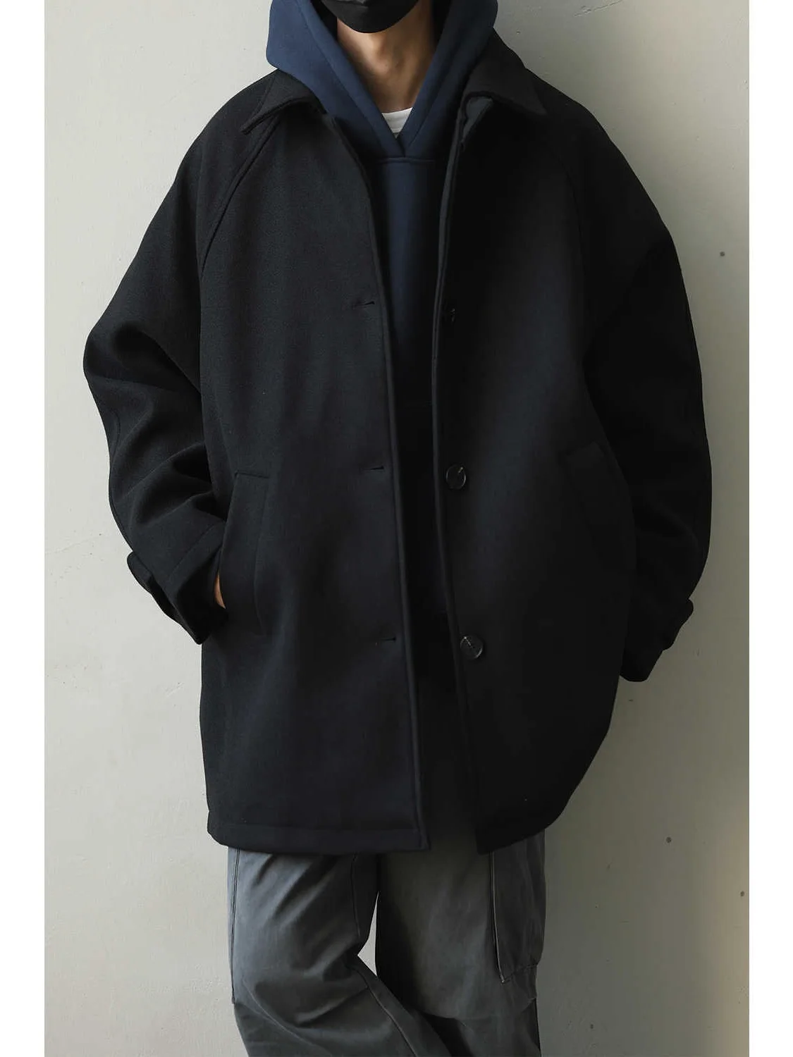 

Retro Japanese Sle Thiened Woolen Coat Men Women Winter oulder Sve Insert Loose Fit Mid-Length Jaet Outerwear