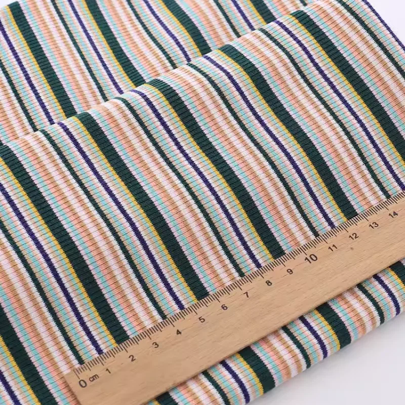 Combed Pure Cotton Color Striped Threaded Pit Stripe Elastic Knitted Jersey Fabric Gradient Stripe Summer T-shirt Vest Fabric