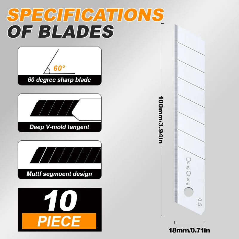 18mm 0.5mm Utility Knife Blades, 60° Alloy Steel Replacement Blades for Cutting Carpet, Wallpaper, Cardboard Box Cutter Refills