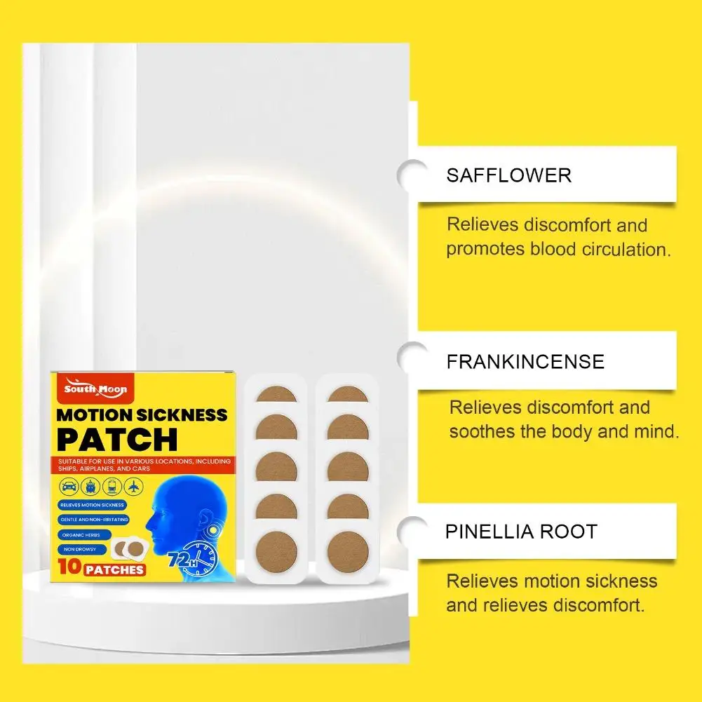 Herbal Motion Sickness Patches Non Drowsy 10pcs 72 Hours Lasting Anti Seasick Stickers For Car Airplane Travel Children Adults